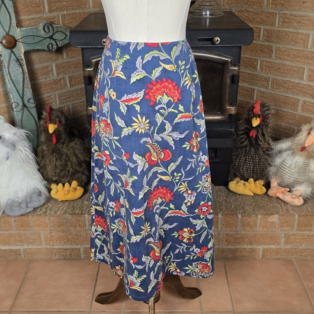 Vintage Talbots Midi A-line Skirt Blue Floral Chintz Print Women's 6 - Picture 3 of 6